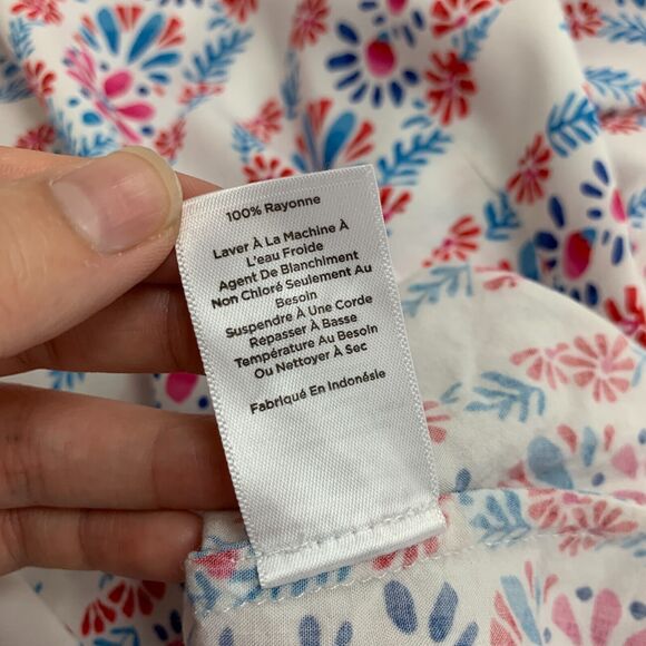 Talbots Blouse Womens M Medium White Blue Shirred Notch Floral Peasant Paisley - Picture 12 of 14